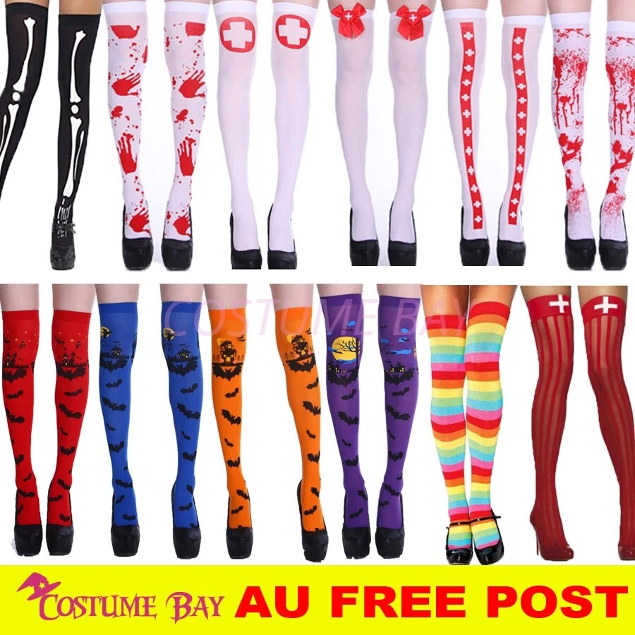 Horror Navidad Halloween Zombie Enfermera Sangrienta Esqueleto Pajarita Medias Largas Calcetines Foto 1 de 1