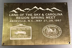 Asheville NC 1967 Antik Automobil Club Armaturenbrett Plakette LAND OF THE SKY CLUB - Bild 1 von 3