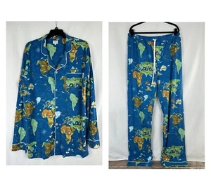 Bedhead Pajamas x Apollojets Pajama Set Mens Size XLXT Blue World Map Packable - Picture 1 of 24