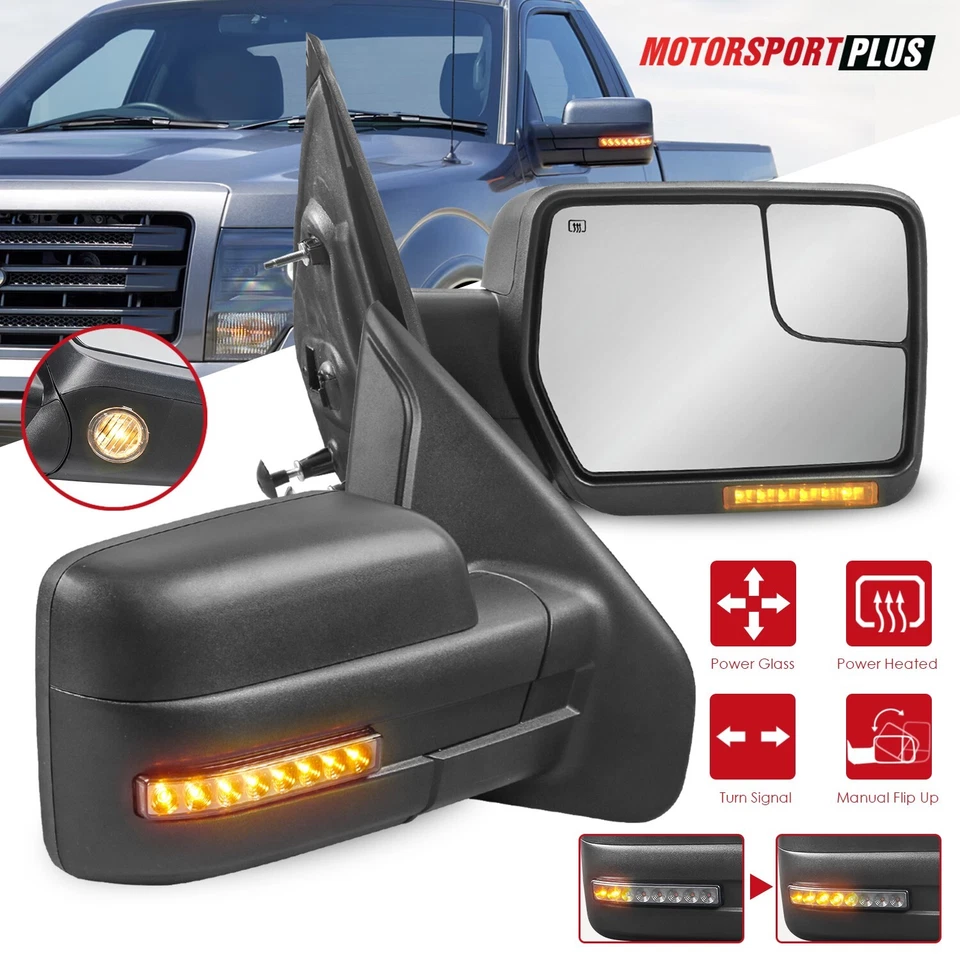 Pair Power Heated Tow Mirrors w/ Sequential Turn Signal For 2004-2014 Ford F150 - Изображение 1 из 4