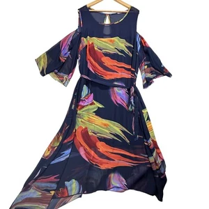 Signature Robbie Bee Maxi Dress Cold Shoulder Belted Multicolor 22W - Picture 1 of 7