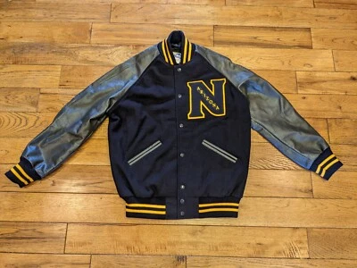 Chaqueta Universitaria Maverick Azul Marino Negro Lana Cuero Lettermen XS Norte de Arizona Foto 1 de 4