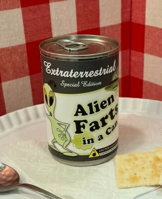 2x Funny Alien UFO Farts Soup Can Labels - Joke Gag Gift - Area 51 Sci-fi Fart