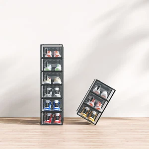 6er Pack Schuh Aufbewahrungsbox Klar Kunststoff Stapelbar Sneaker Organizer Schuhbehälter - Bild 1 von 8