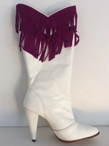 Vintage Leather Boots With Fringe 1960’s White - Picture 1 of 9