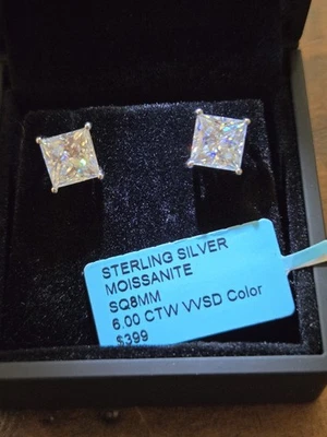6 CTW MOISSANITE Square Princess Stud Earrings Sterling Silver 8mm - Image 1 of 4