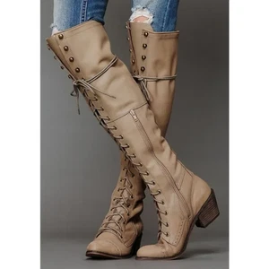 Free People Damen Gr. 6 Jeffrey Campbell Joe Schnürstiefel Overknee nude - Bild 1 von 14