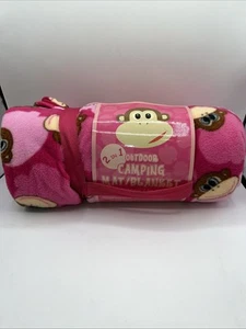 Camping Mat Throw Blanket 2 In 1 60” X 70” Pink Monkey Fleece Outdoor Indoor New - Picture 1 of 5