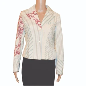 NWT Anthropologie ELEVENSES Cream Mixed Stripe & Damask Blazer Women's Size 6 - Picture 1 of 11