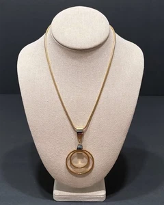 Park Lane Signed Necklace Gold Tone Vintage Double Circle Pendant Snake Chain - Picture 1 of 12