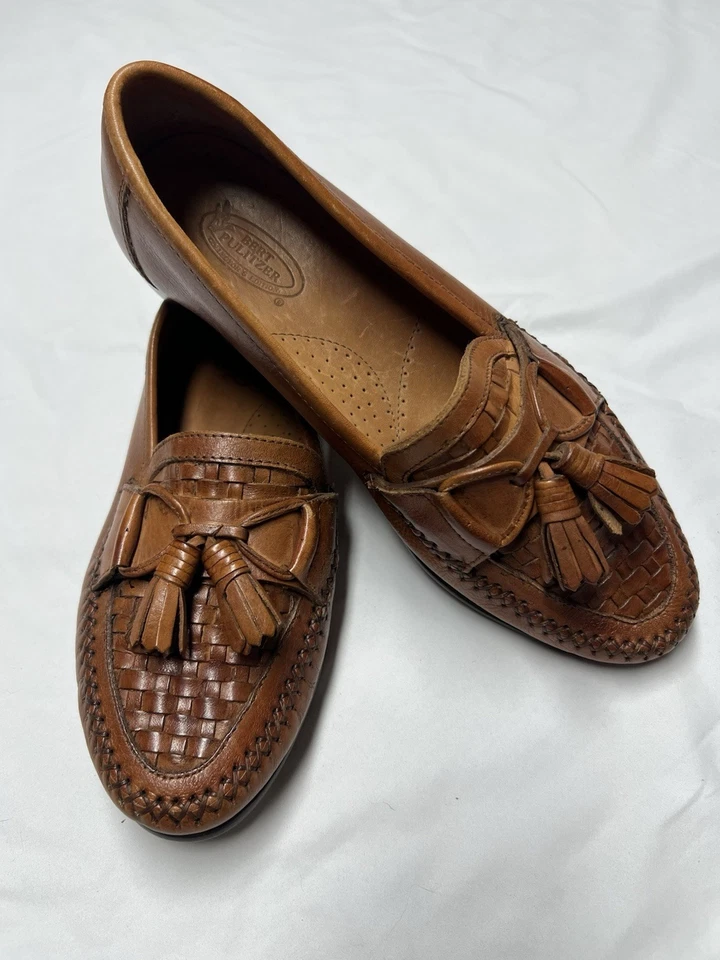 Par de mocasines sin cordones de cuero marrón Bert Pulitzer para hombre talla 10D Foto 1 de 4