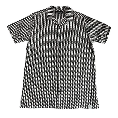 NWT Free Planet Mens Medium Houndstooth Button UpShirt Black/Grey Short Sleeve - Image 1 of 4