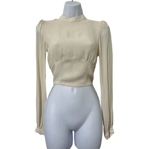 Reformation Raye Open Back Wrap Blouse Top Size 6 Cream Crop Romantic Date Night - Picture 1 of 10