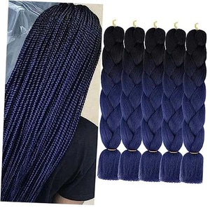 Ombre Braiding Hair Black to Dark 24 Inch (Pack of 5) #B20 Black to Dark Blue - Picture 1 of 8
