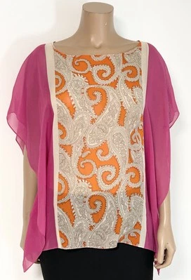 Blusa Talbots Feminina Rosa Paisley 100% Seda Transparente Lenço Topper XS/S - Imagem 1 de 4