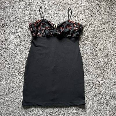 Vestido Vintage Y2K Años 90 XL Negro Terciopelo Tirantes Mini Corto Gótico Noche Cóctel Foto 1 de 4