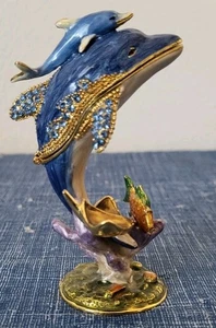 Vintage • Selten • Delphin Stachelrochen Fisch • Schmuckstück/Schmuckkästchen mit Schmucksteinen • Exc! - Bild 1 von 11