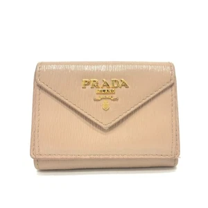 Cartera compacta plegable triple cuero beige Prada Logo 1Mh021 - Imagen 1 de 10