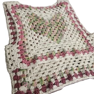 Granny Square Sweater Vest Pastel Crochet Knit Sleeveless Retro Heart Handmade - Picture 1 of 10