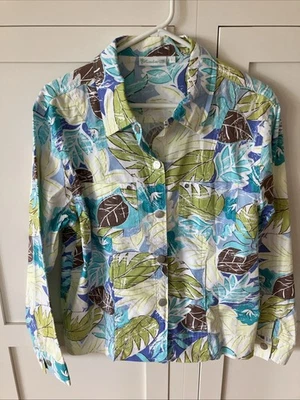 Lulu B Top Shirt, Size L,  Blue, Tropical , Jacket, Floral, Coastal Beach - Image 1 of 4