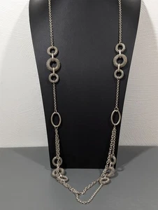 Premier Designs Runway Long Statement Necklace Silver Tone Mesh Chain 42 in - Picture 1 of 9