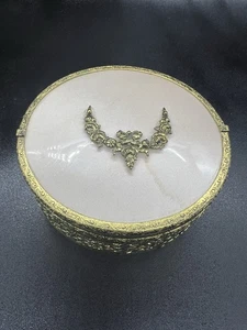 Vintage filigran Waschtisch Gold Metall & Glas Fuß Puder Schmuckdose Box - Bild 1 von 6
