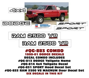 QG-883 1999 2000 2001 - RAM 2500 V8 MAGNUM - COMBO DECALS six pieces - Picture 1 of 1