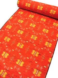 b010_unbenutzter japanischer Kimonostoff_Wolle,Zinnoberrot, Schmetterling, Kasuri, Meterware - Bild 1 von 8