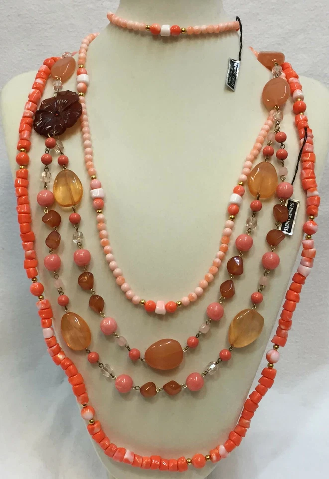 Orange Necklaces Genuine Lucite & Plastic Beads Lot 3 Gold Tone Metal White - Image 1 of 4
