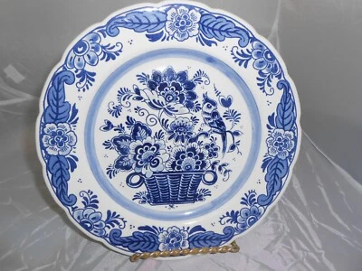 DELFT BLAUW handpainted AGRO WALL PLATE Holland 9" bird basket floral - Image 1 of 2