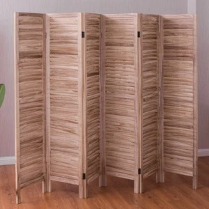 6-Panels Home Classic Venetian Rustic Solid Wood Slat Room Divider Screen Brown - Picture 1 of 10