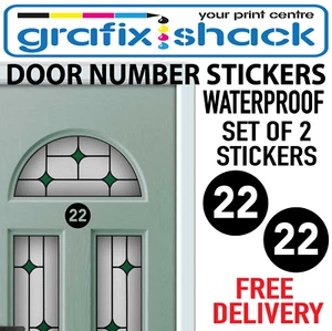 2 DOOR NUMBER STICKERS CIRCLE SHAPE SET OF 2 FOR DOORS HOUSE BINS GARAGE NUMBERS - Picture 1 of 3