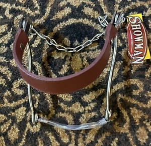 New Showman Stainless Steel Hackamore Bit Leather Nose Strap, Curb Chain EC-60 - Picture 1 of 5