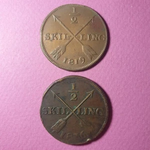 SCHWEDEN SCHWEDEN SCHWEDEN LOT 2 X 1/2 SKILLING 1816 CARLXIII & 1819 CARL XIV COPP - Bild 1 von 2