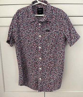 Camisa RVCA Abotonada Manga Corta Niños Talla S Estampado Floral Rojo Azul Blanco Foto 1 de 4