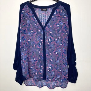 Jeanswest sz 14 Sheer Floral Button Up Long Sleeve Shirt Blouse, V-neck Roll Tab - Picture 1 of 11