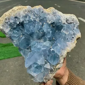 12.54LB Natural Blue Celestite Geode QuartzCrystal Mineral Specimen Healing - Picture 1 of 24