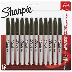 Permanent Markers, Fine Point, Black, 12 Count - Picture 1 of 6