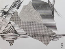 1991 Abstrakcyjna kubistyczna kompozycja Kolaż atramentowy Rysunek sygnowany