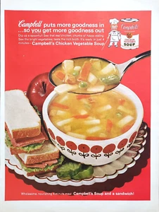 PRINT AD Campbells Soup and a Sandwich 1963 10.5" x 13" White Bowl w Poppies - Picture 1 of 1