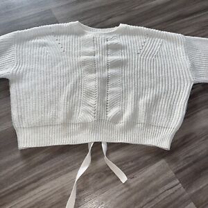 New Look Knitted Jumper White Cream UK Size L Large Lace Up Back Winter Pullover