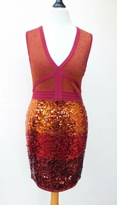 WOW COUTURE Ombre Sequin Bodycon Mini Dress - Orange/Red/Burgundy - 6/8 NEW - Picture 1 of 7