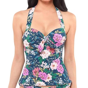 JESSICA SIMPSON Floral Tankini Top sz S Small Pink Blue Green Swimwear - Picture 1 of 2
