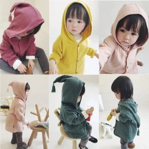 Baby Girls Boys Toddler Hooded Jacket Kids Coat Cardigan Button Outerwear Cotton - Picture 1 of 16