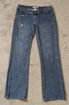 NATURAL REFLECTIONS Blue Denim Low-Rise Distressed Boot-Cut Jeans; Size 6 - Image 1 of 4