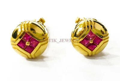 Heated Ruby Gemstone with 18k Gold Plated Silver Cufflink #2569 - Image 1 of 3