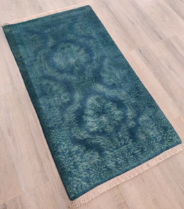 70 x 140 cm Small Rugs for Bedroom Wool Traditional Hand Knotted Oriental Blue - Picture 1 of 22