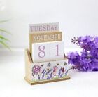Wooden Perpetual Calendar Blocks Lavender Flowers and Bees Desk Home Office