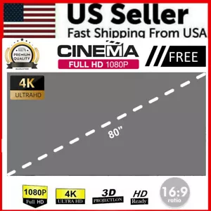 80'' Projector Screen Anti-light 16:9 4K HD Movies Home Theater Portable Cloth - Picture 1 of 9