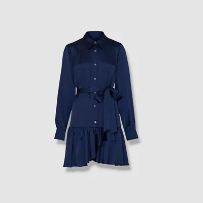 $395 Milly Minivestido Para Mujer Azul Noah Volantes Abotonados Satinado Talla 12 Foto 1 de 3